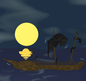 不気味な幽霊船のイラスト
