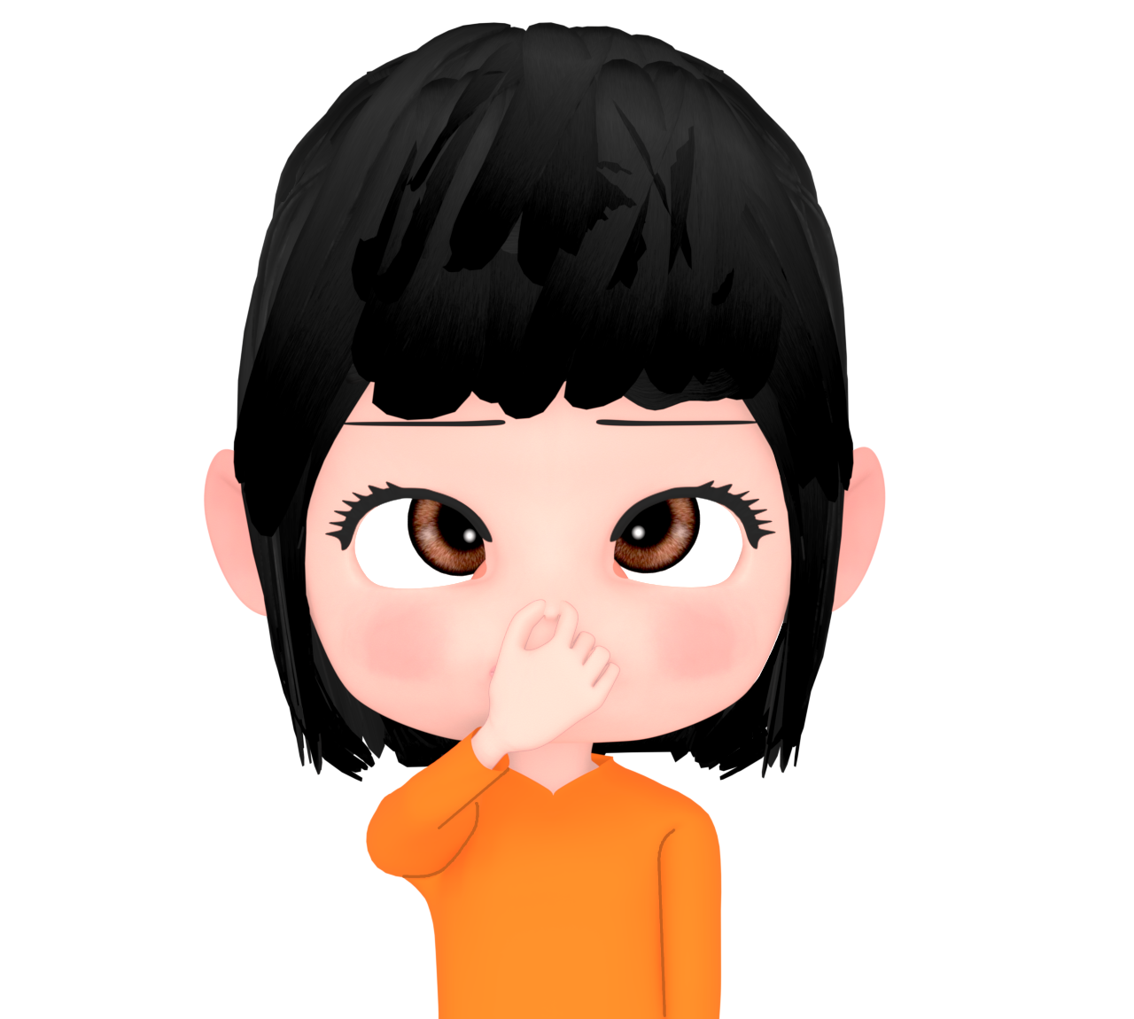 寄り目で鼻を摘む女性のイラスト