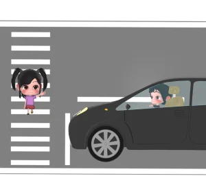 横断歩道で道を譲る車のイラスト