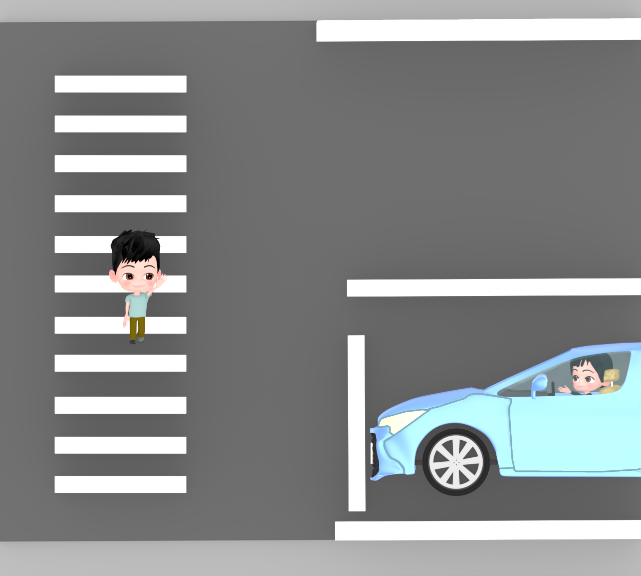 横断歩道で道を譲る車のイラスト
