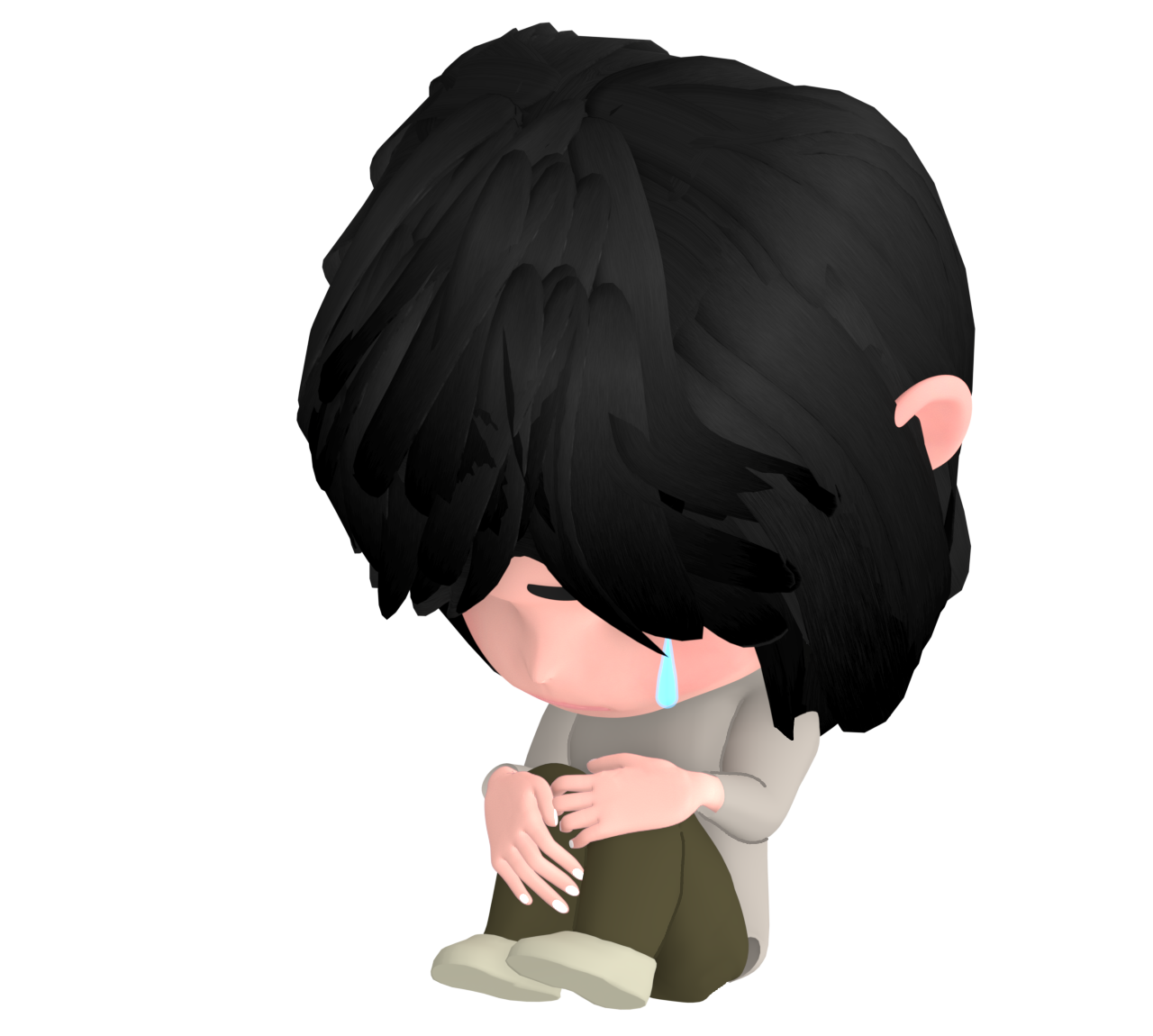 体育座りで泣く女性のイラスト