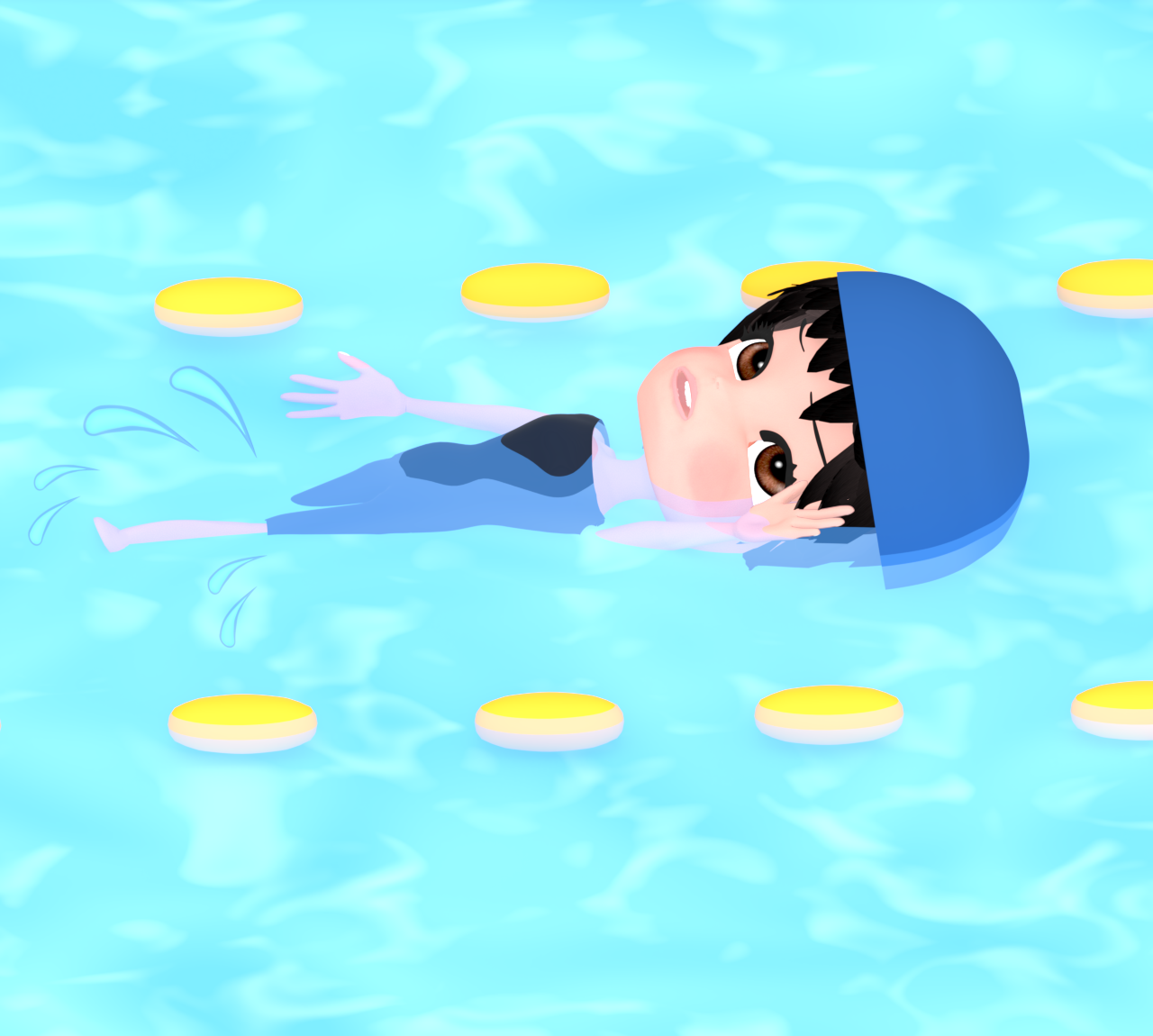 背泳ぎをするかわいい女性のイラスト