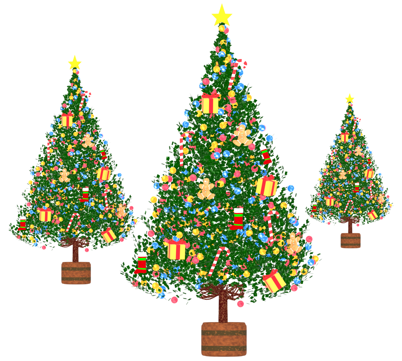 かわいい飾り付きクリスマスツリーのイラスト