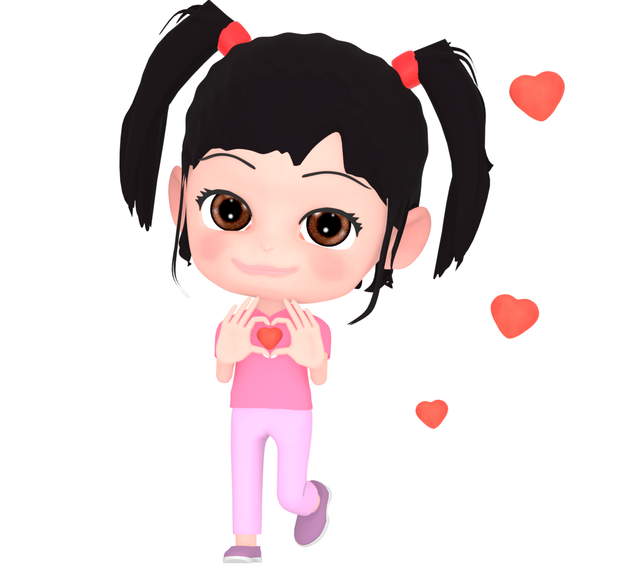 かわいいハートと女の子のイラスト