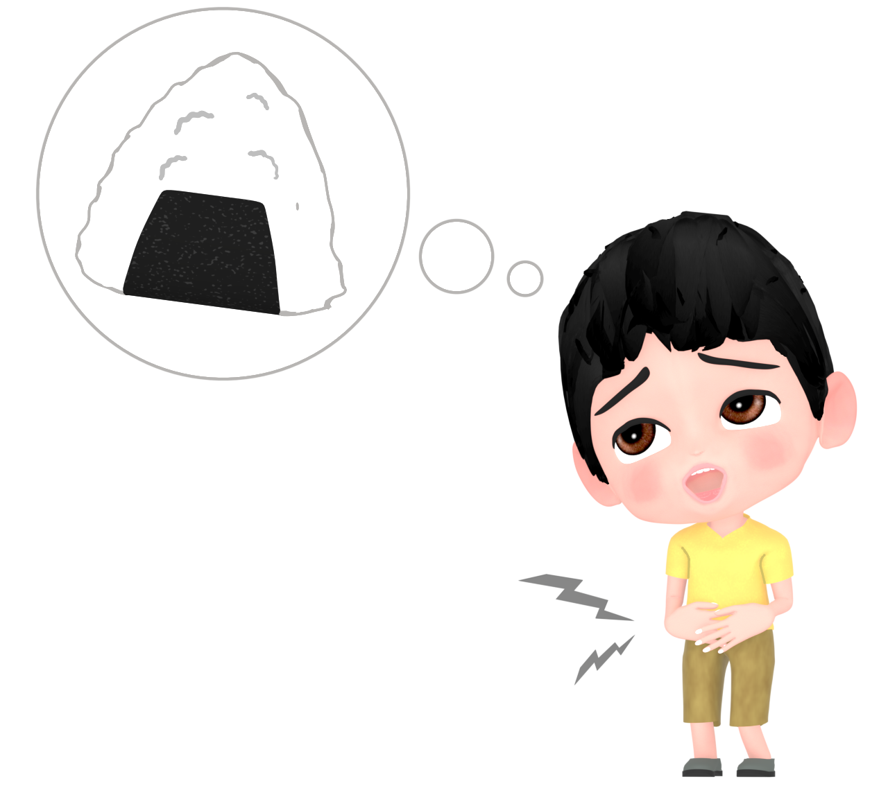 ペコペコにお腹が空いた男の子のイラスト