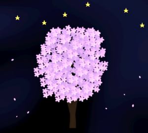 かわいい夜桜のイラスト