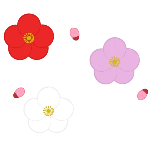 かわいい梅の花と蕾のイラスト