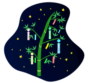 夜のかわいい七夕飾りのイラスト