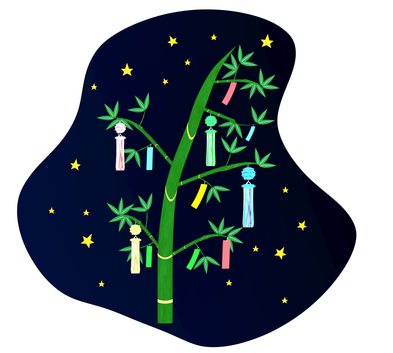 夜のかわいい七夕飾りのイラスト