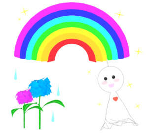 かわいいてるてる坊主と虹のイラスト