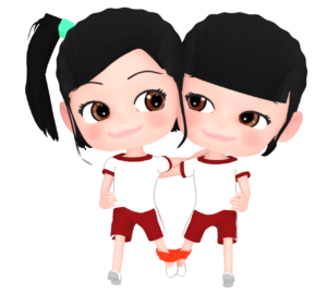 二人三脚をするかわいい女の子のイラスト