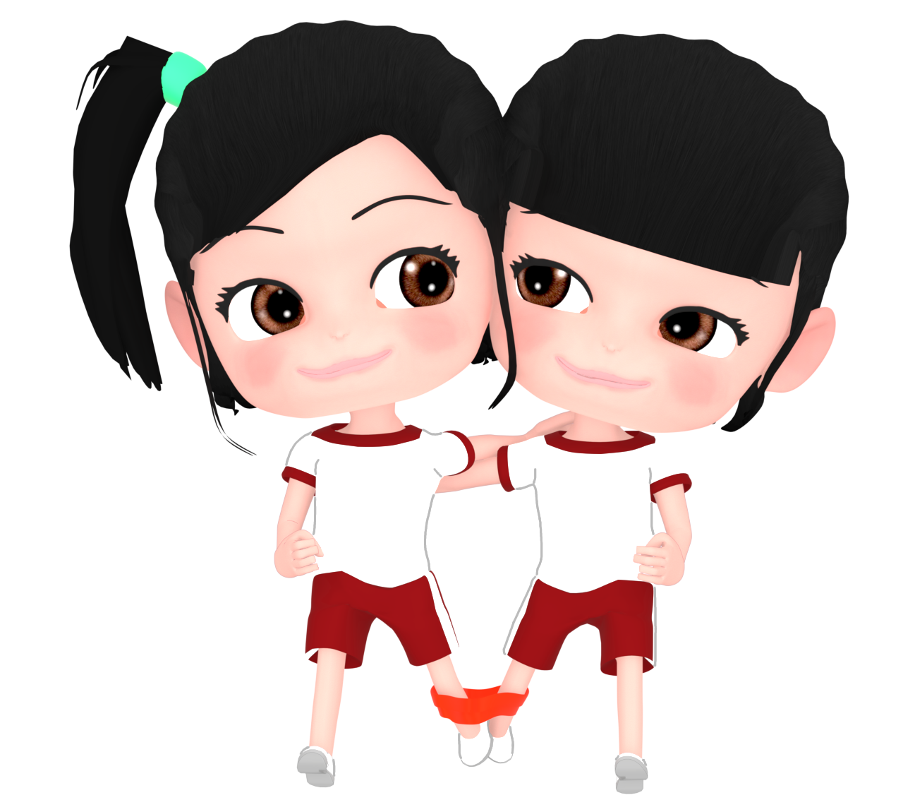 二人三脚をするかわいい女の子のイラスト