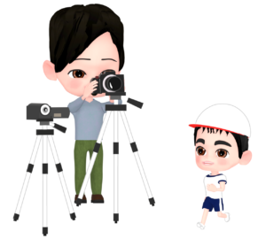 運動会でカメラを構えるお父さんのイラスト