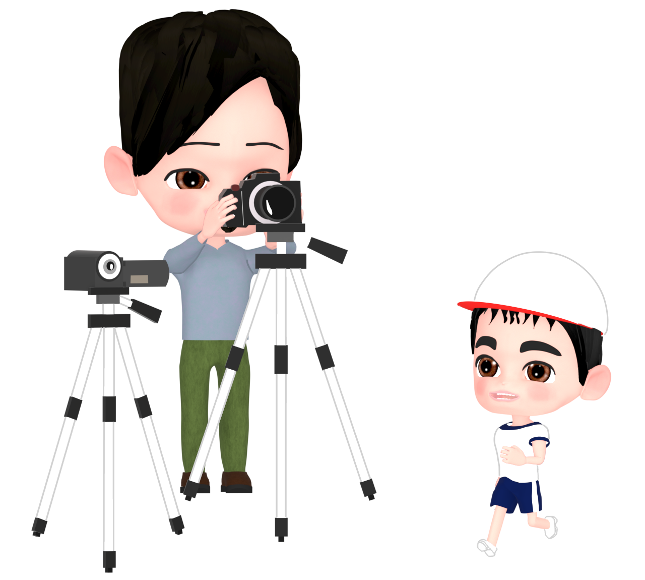 運動会でカメラを構えるお父さんのイラスト