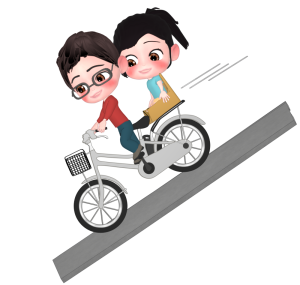 自転車で坂道を下るお父さんのイラスト