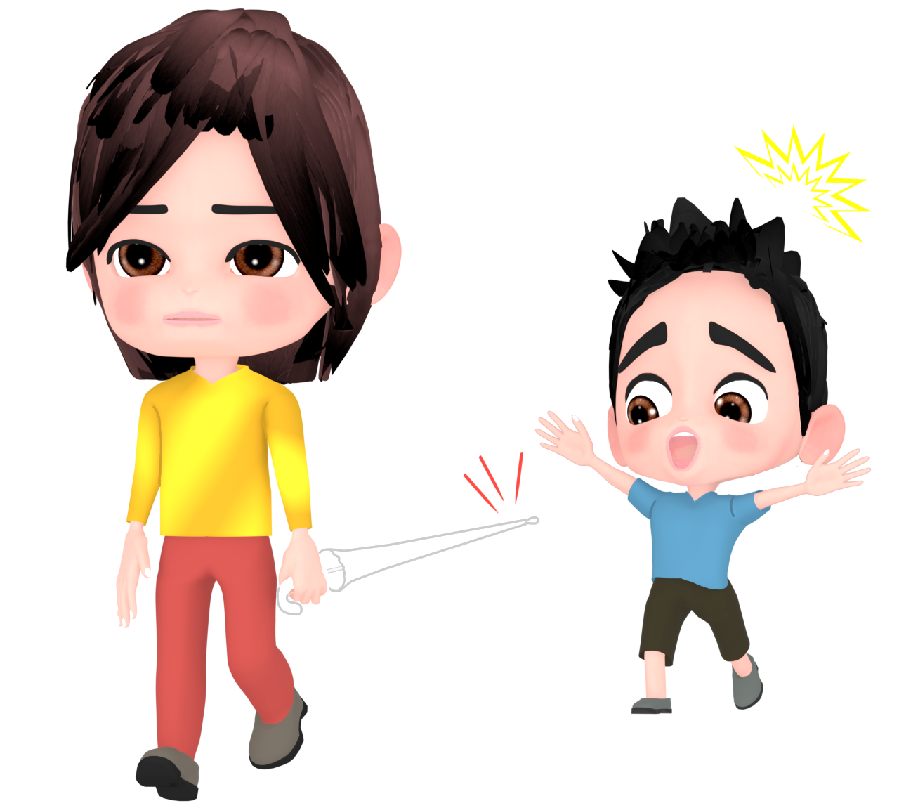 危ない傘の持ち方をしている迷惑な人のイラスト