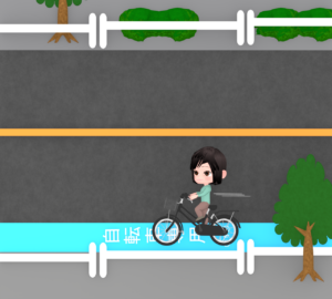 専用レーンを走る自転車に乗る女性のイラスト