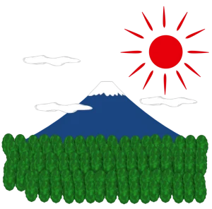 森の奥に見える富士山のイラスト