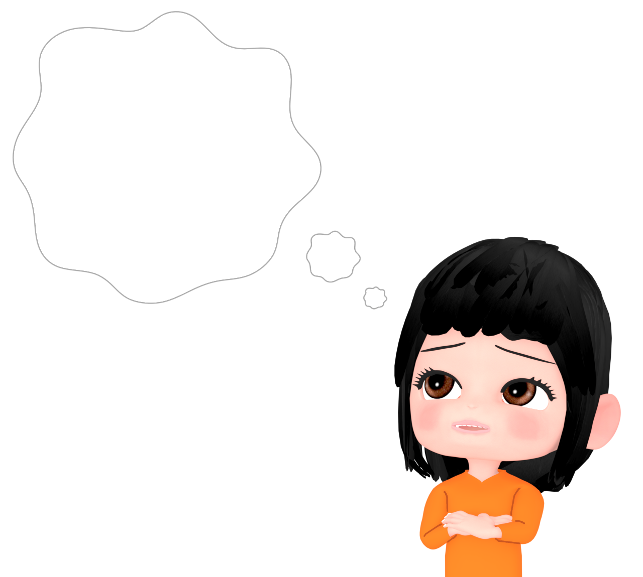 妄想をしながら腕を組む女性のイラスト