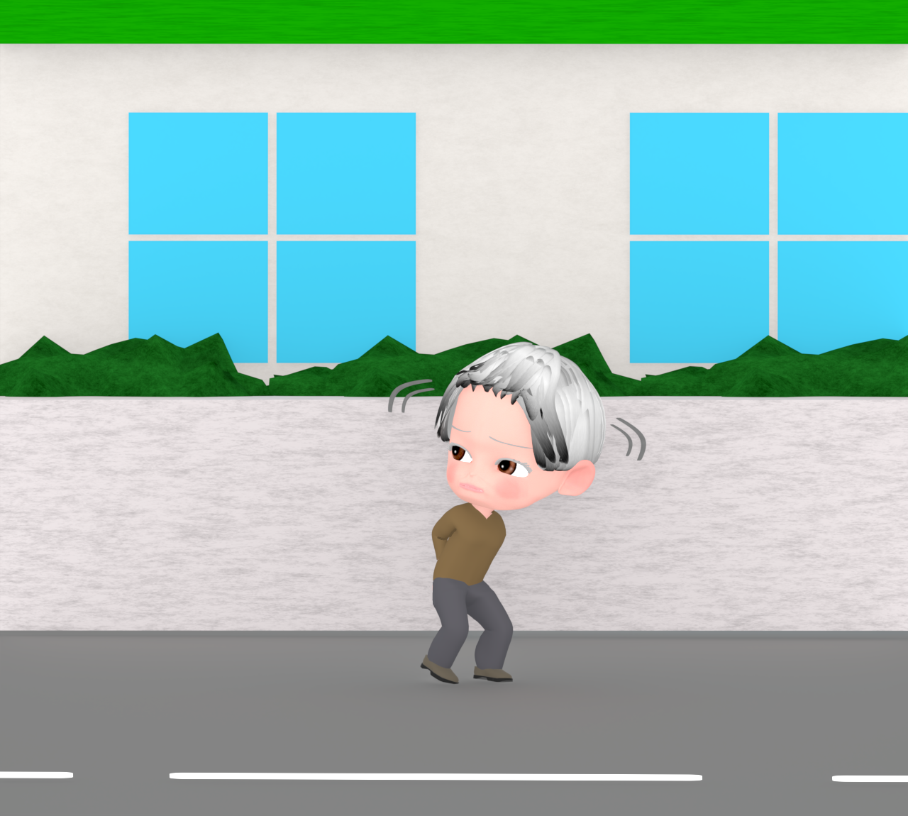 認知症で道に迷うおばあちゃんのイラスト