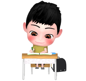 机で勉強する男の子のイラスト