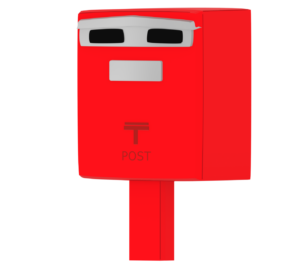 斜めから見る赤いポストのイラスト
