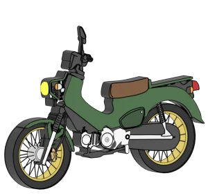 斜めから見るカブのバイクのイラスト