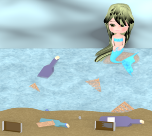 汚れた海に悲しむ人魚のイラスト