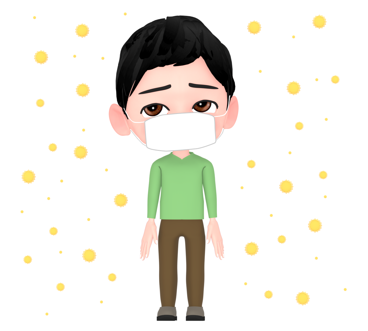 飛散をする花粉とマスクをつけた男性のイラスト