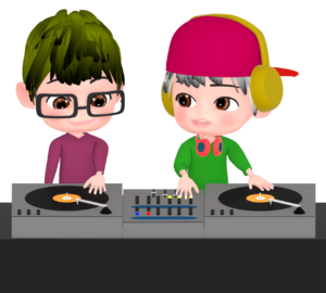 DJを教える男性のイラスト