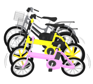ドミノ倒しになる自転車のイラスト