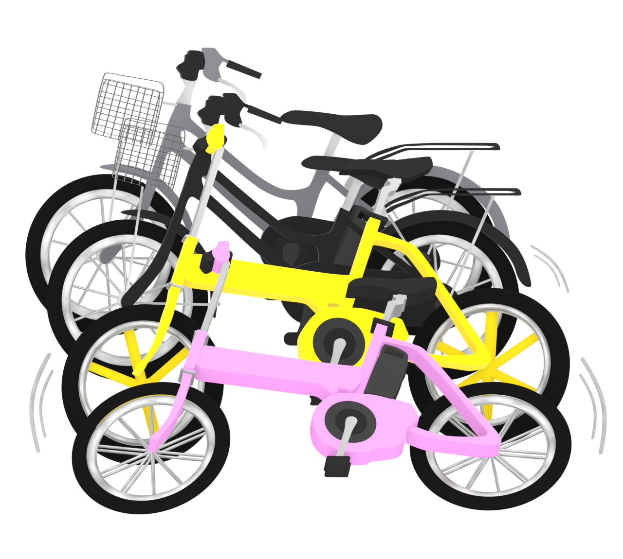 ドミノ倒しになる自転車のイラスト
