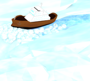 流氷をかき分ける砕氷船のイラスト