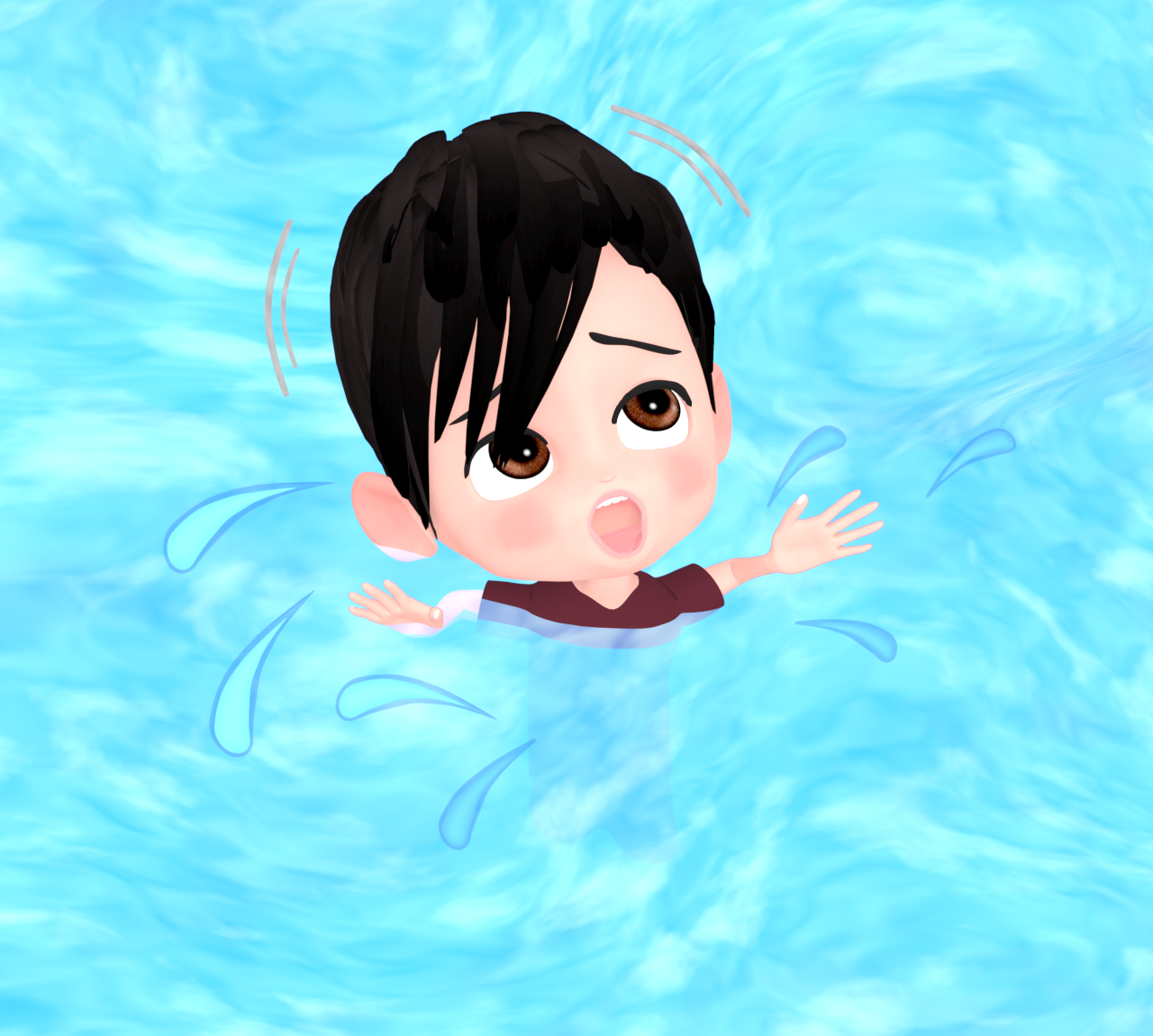 溺れる男性のイラスト