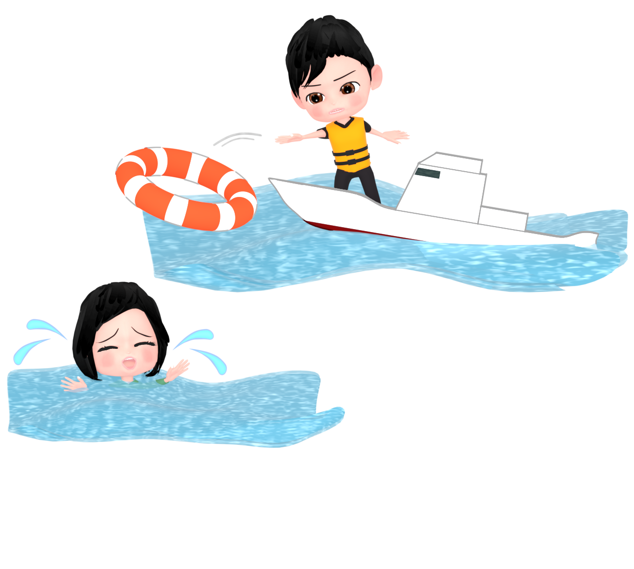 溺れている人を助ける水難救助のイラスト