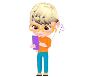 イヤホンとスマホで音楽を聴く女性のイラスト