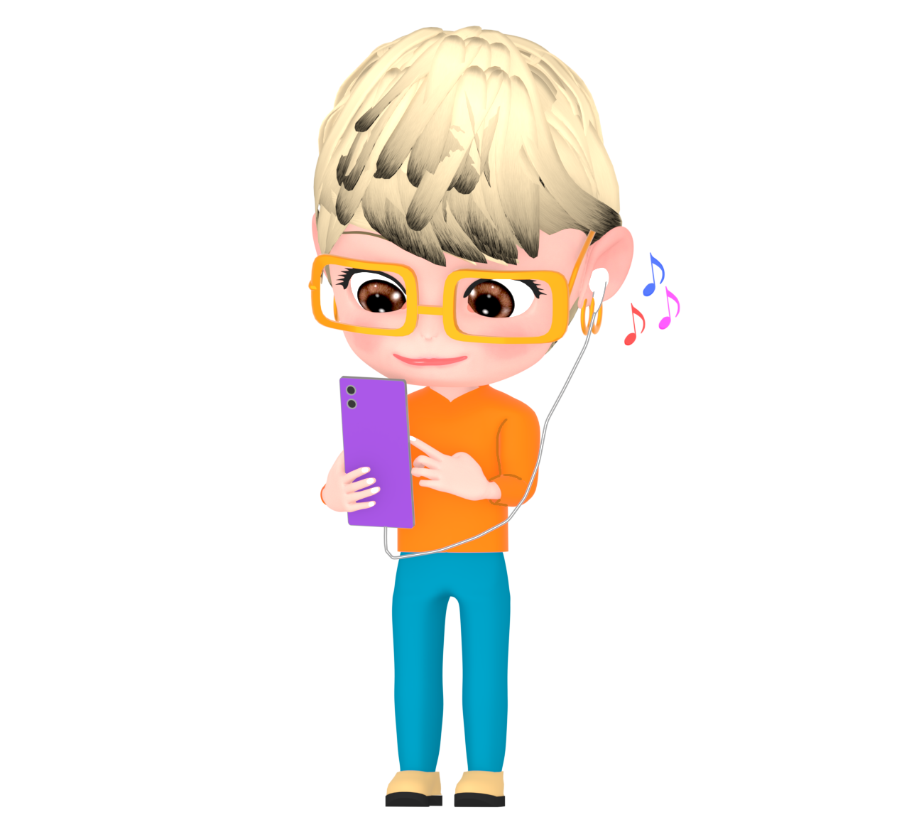 イヤホンとスマホで音楽を聴く女性のイラスト