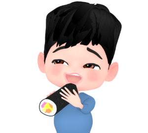 恵方巻きを丸かぶりする太った男性のイラスト