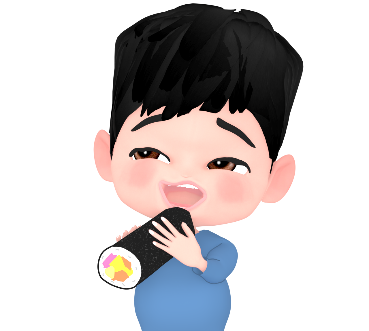 恵方巻きを丸かぶりする太った男性のイラスト