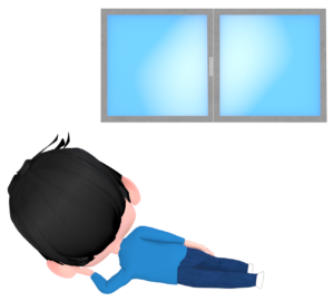 肘枕で寝転ぶ後ろ姿のイラスト