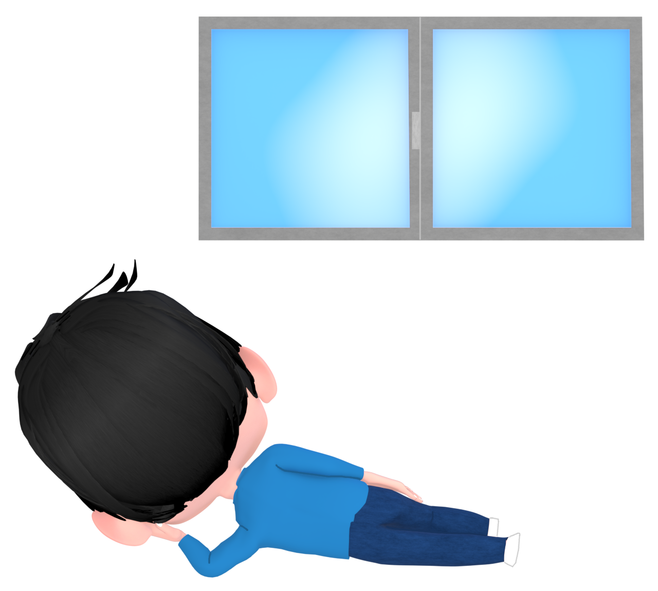 肘枕で寝転ぶ後ろ姿のイラスト
