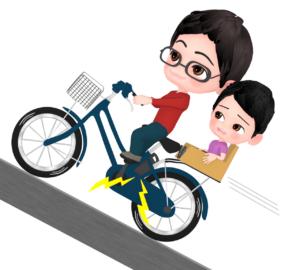 電動アシスト自転車で坂を上るお父さんのイラスト