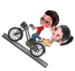 電動アシスト自転車で坂を上るお父さんのイラスト