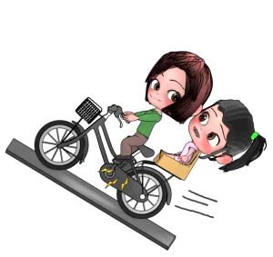 電動アシスト自転車で坂を上るお母さんと子どものイラスト