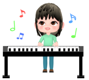 電子キーボードで演奏をする女性のイラスト