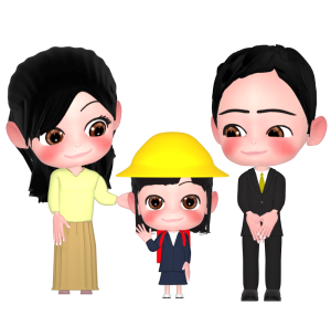 小学校入学式の女の子と家族のイラスト