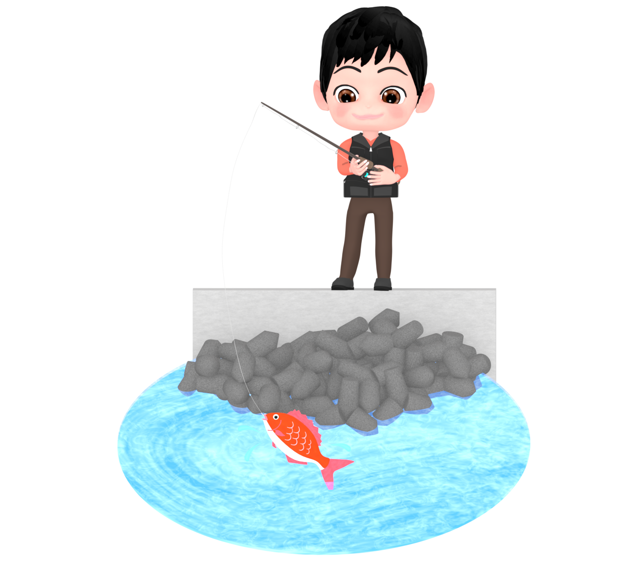 堤防釣りのイラスト