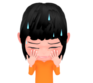 恥ずかしくて顔をおさえている女性のイラスト