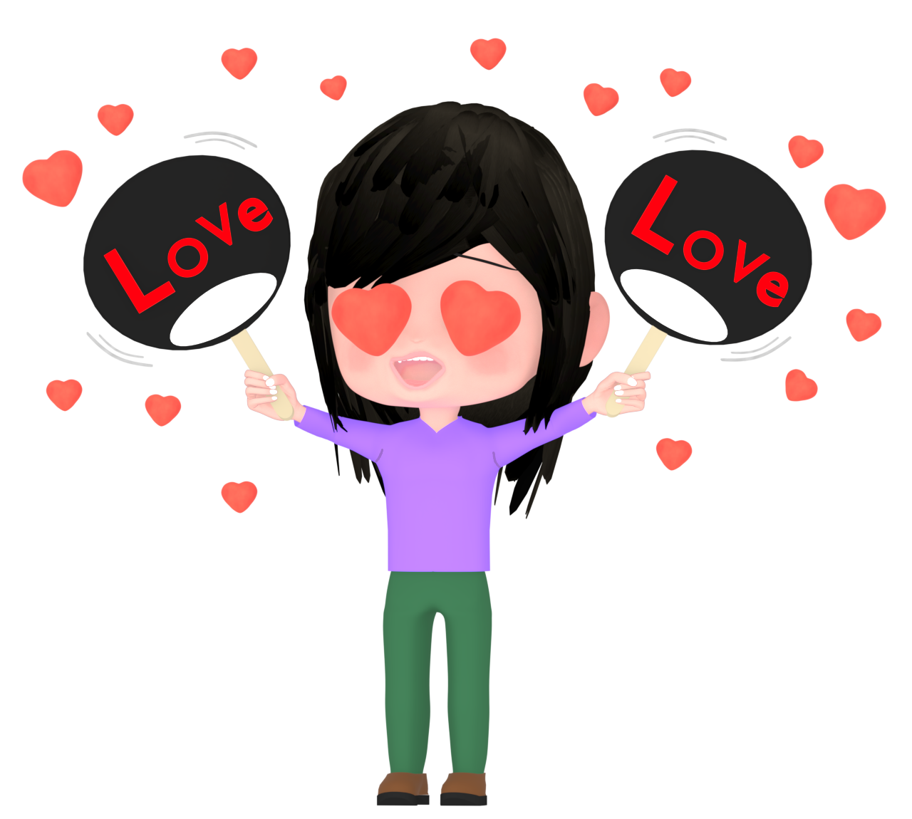 熱狂的なアイドルファンの女性のイラスト