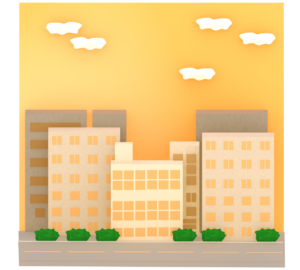 夕方のオフィス街のイラスト